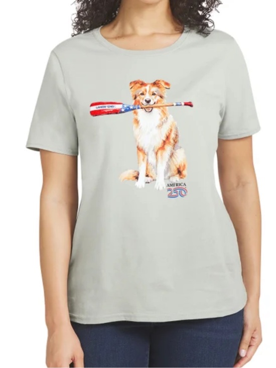 Lands' End Other - Lands' End Light Gray Tee with Dog Holding American Paddle
